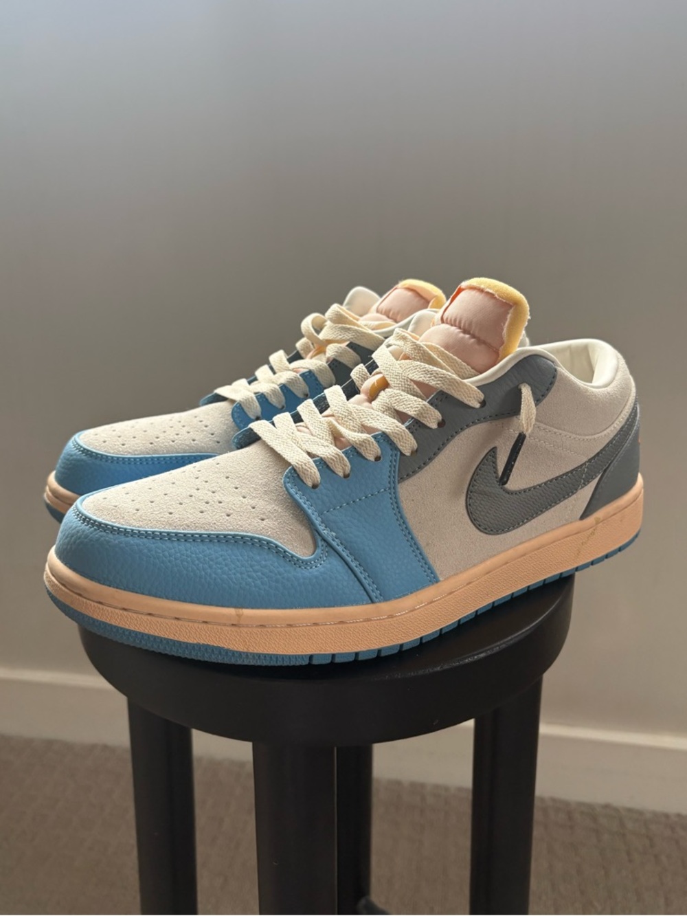 Jordan Low Top Sneakers in Light Blue, Cream, Gray and Peach
